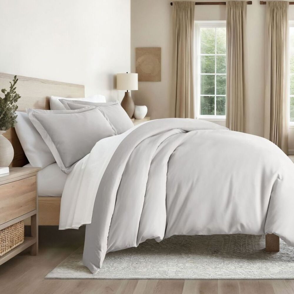 2pc Microfiber Wrinkle Free Duvet Cover Set Gray Twin/Twin XL